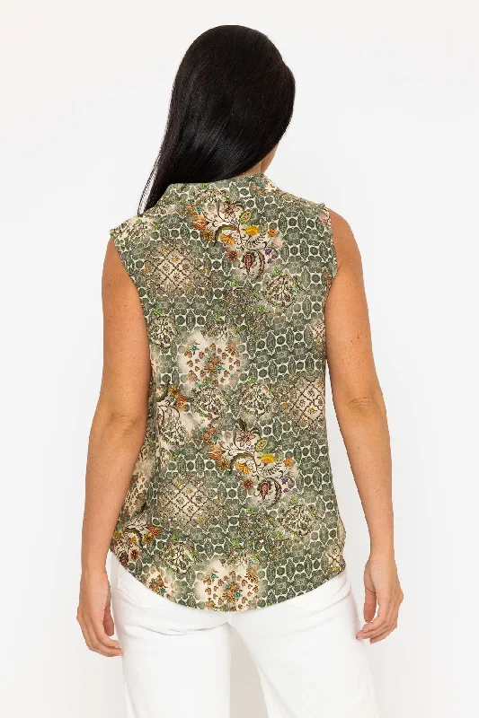 Sleeveless Viscose Khaki Top