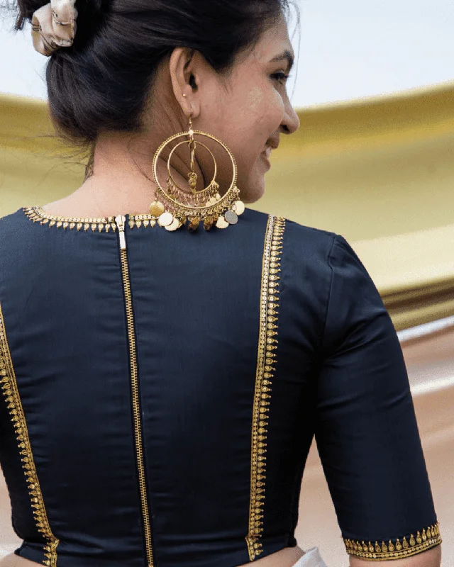 Zohra x Luxe | Black Blouse with Gold Hand Embroidery and FlexiFit™ Elastic Sides