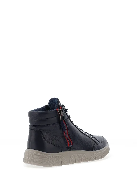 Ara Leather Side Zip High Top Trainers, Navy