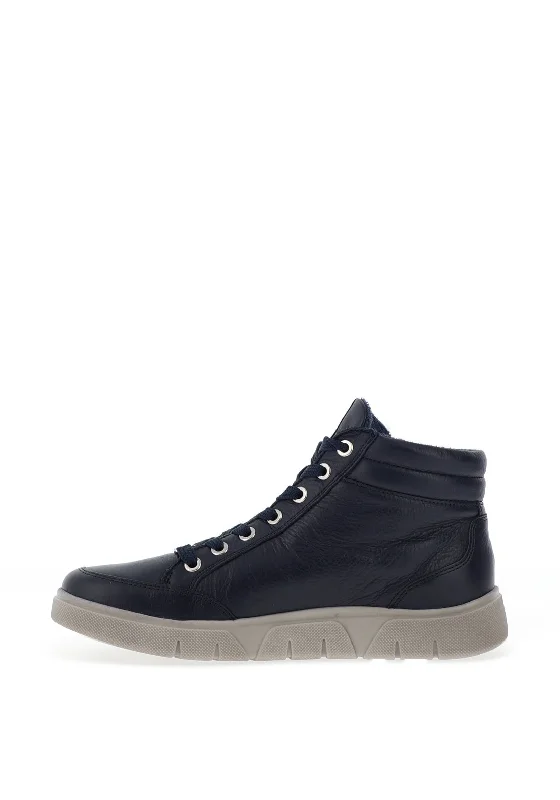 Ara Leather Side Zip High Top Trainers, Navy