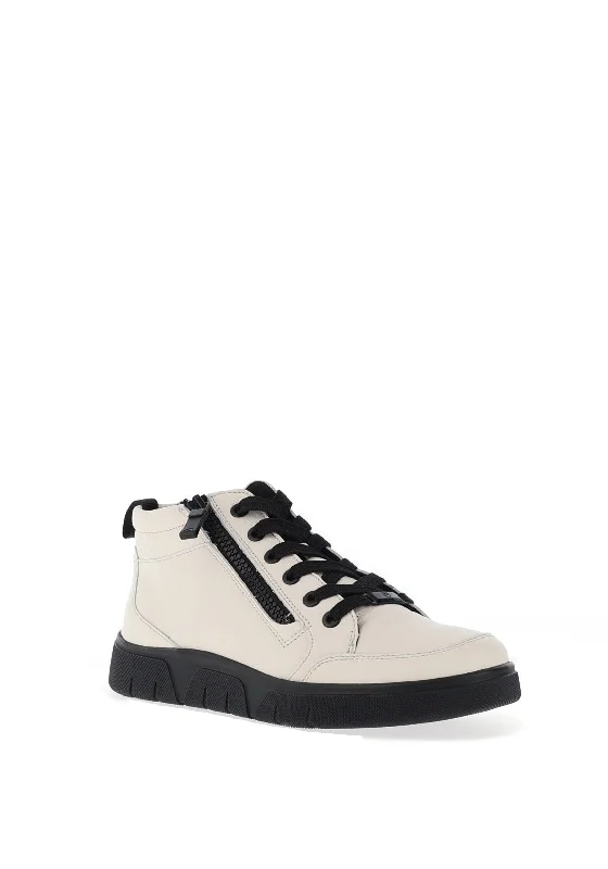 Ara Leather Side Zip High Top Trainers, Cream