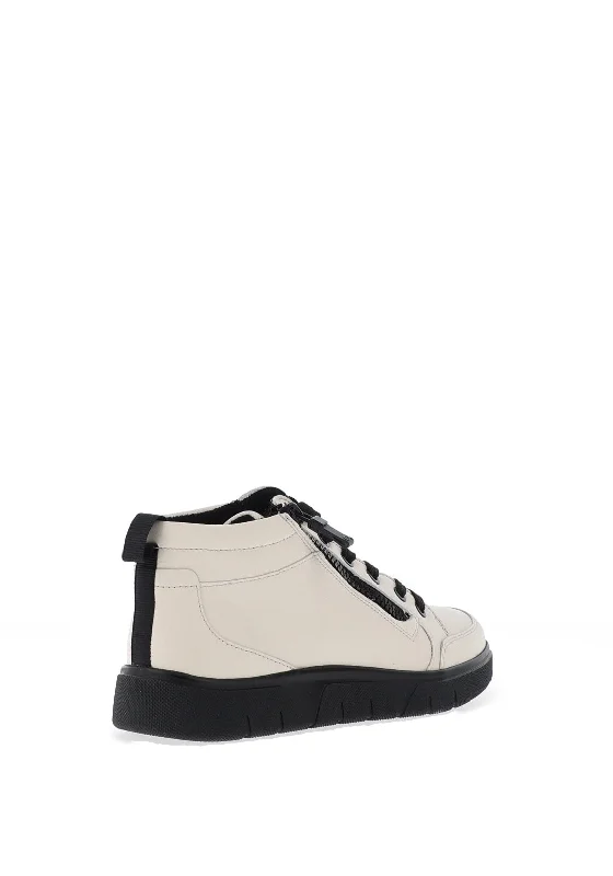 Ara Leather Side Zip High Top Trainers, Cream