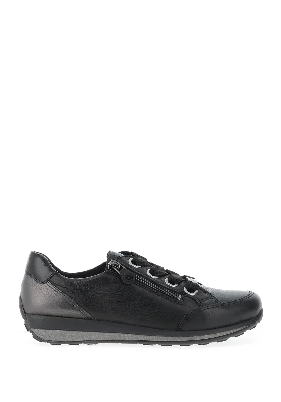 Ara Pebble Leather Side Zip Trainers, Black