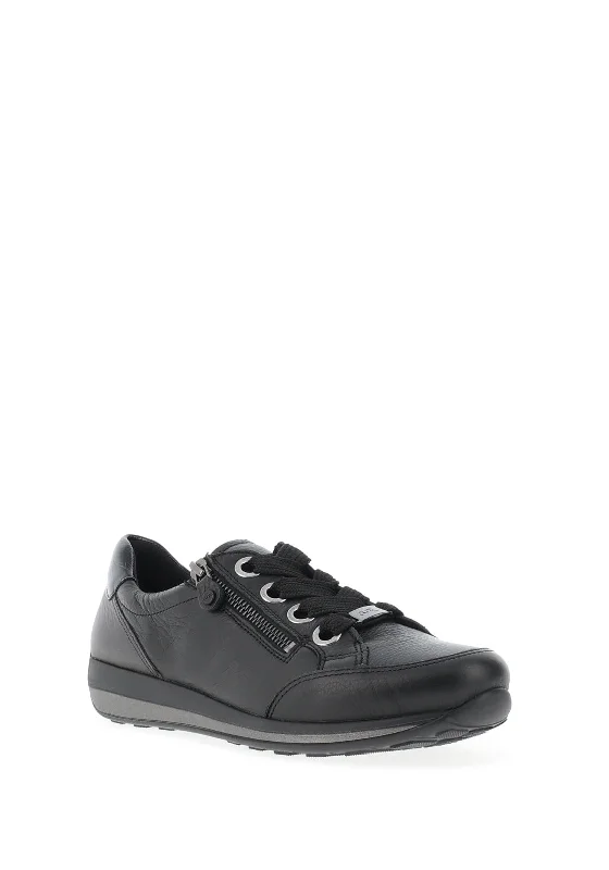 Ara Pebble Leather Side Zip Trainers, Black