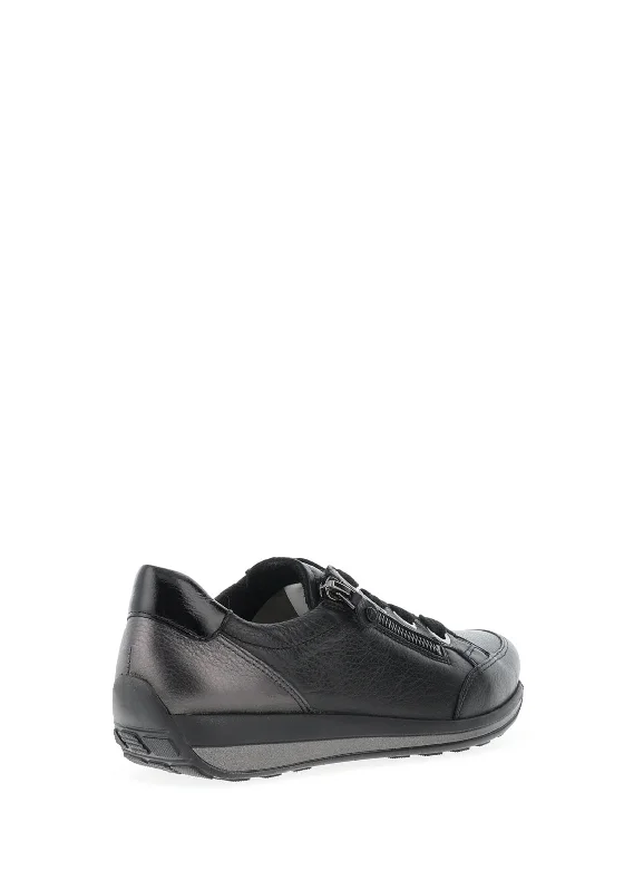 Ara Pebble Leather Side Zip Trainers, Black