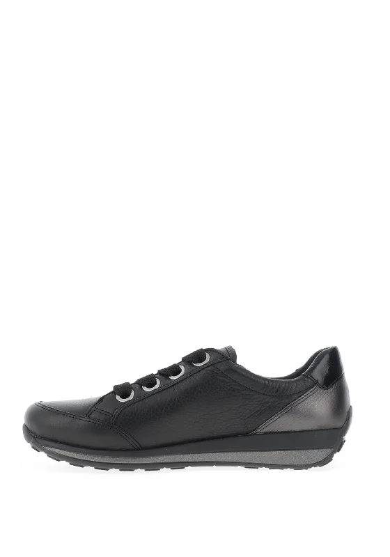 Ara Pebble Leather Side Zip Trainers, Black