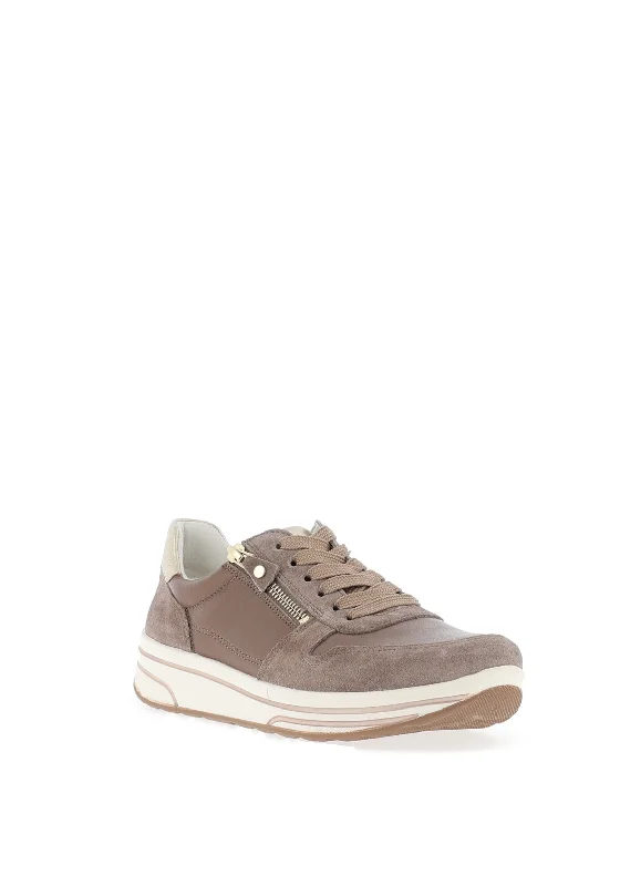 Ara Leather Side Zip Trainers, Greige