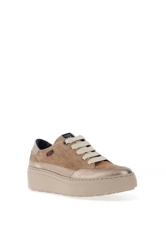 CallagHan Rhinestone Panel Platform Suede Trainers, Natural