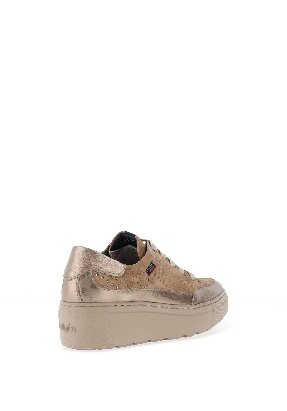 CallagHan Rhinestone Panel Platform Suede Trainers, Natural