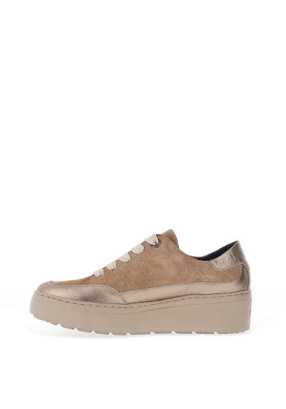 CallagHan Rhinestone Panel Platform Suede Trainers, Natural