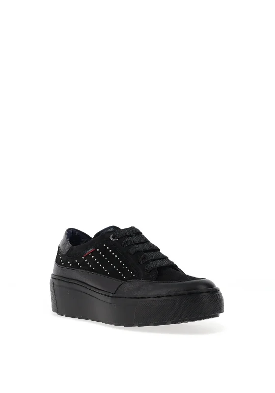 CallagHan Rhinestone Panel Platform Suede Trainers, Black