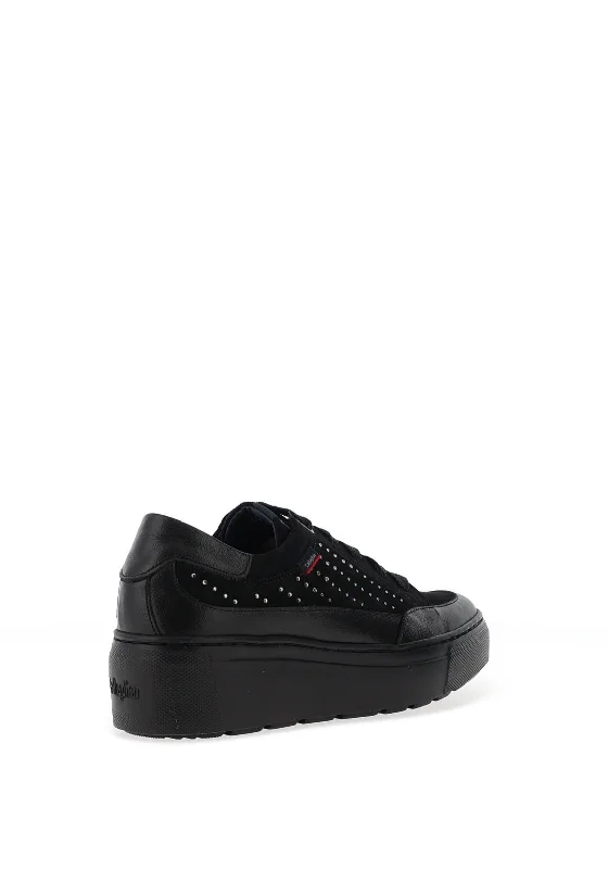 CallagHan Rhinestone Panel Platform Suede Trainers, Black