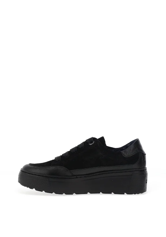 CallagHan Rhinestone Panel Platform Suede Trainers, Black