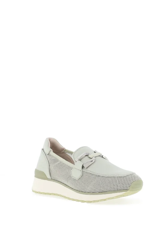 Caprice Leather Mesh Panel Slip on Trainers, Green