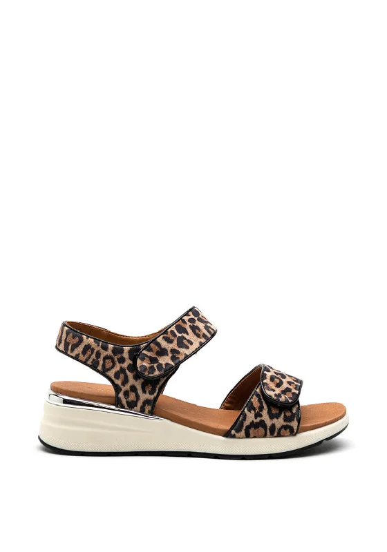 Caprice Leather Dual Strap Chunky Sandal, Leopard