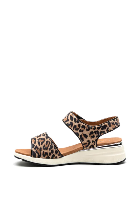 Caprice Leather Dual Strap Chunky Sandal, Leopard