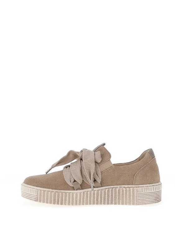 Gabor Leather Lace Slip On Trainers, Beige