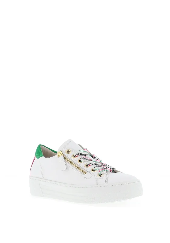 Gabor Leather Side Zip Trainers, White