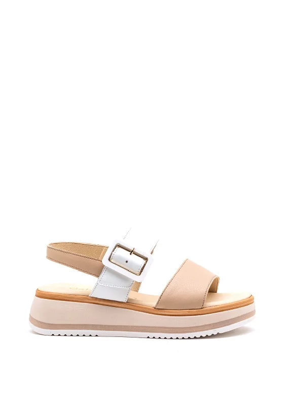 Gabor Leather Buckle Platform Sandals, Nude