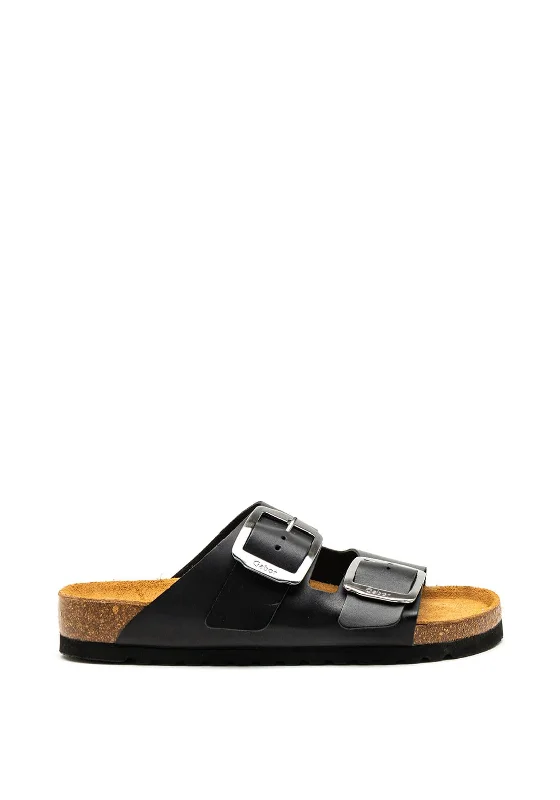 Gabor Leather Buckle Slip on Sandals, Black