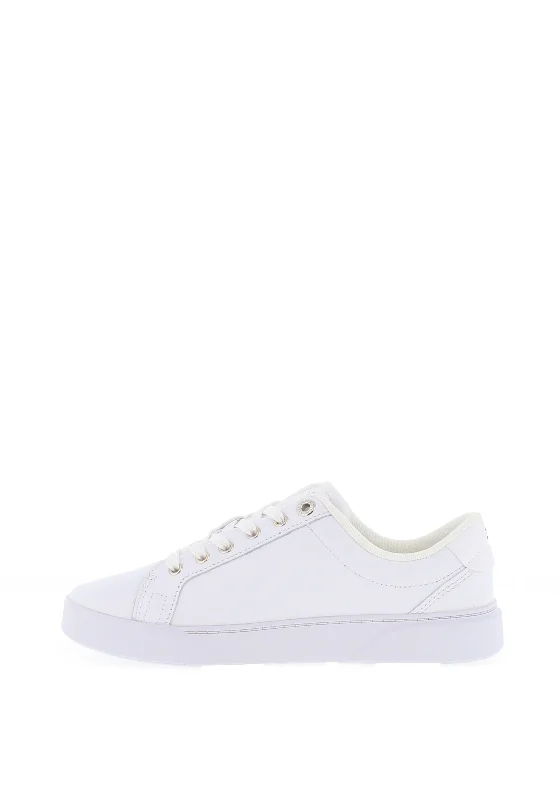 Tommy Hilfiger Womens Smooth Leather Court Trainers, White & Gold