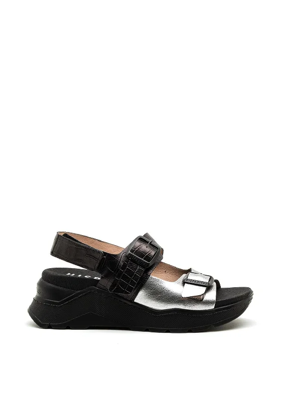 Hispanitas Leather Buckle Chunky Sandals, Black & Silver