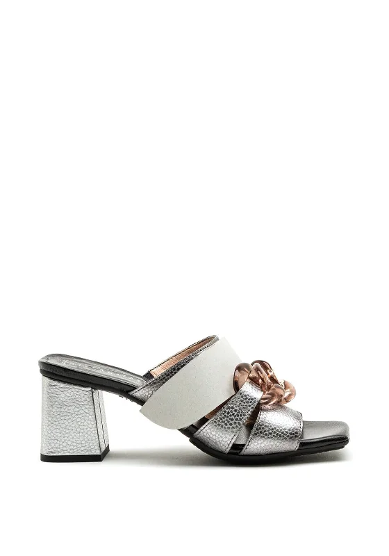 Hispanitas Leather Resin Chain Block Heel Mules, Silver