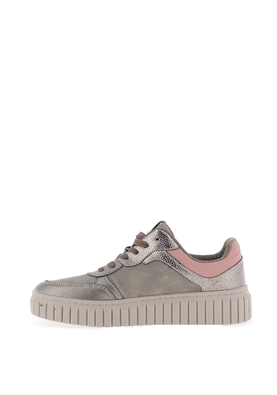 Sprox Faux Leather Block Colour Trainers, Taupe Pewter