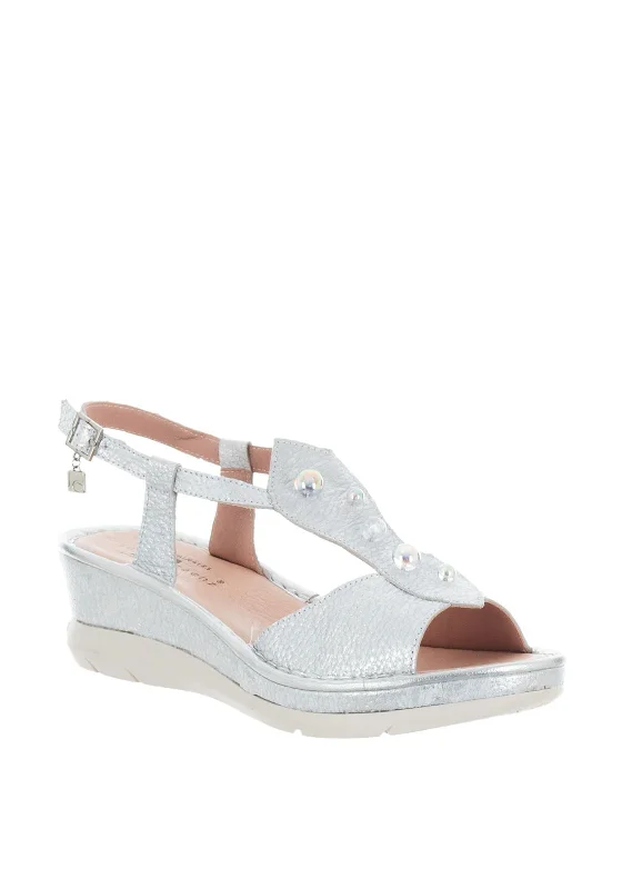 Jose Saenz Leather Bead Trim Sandals, Silver