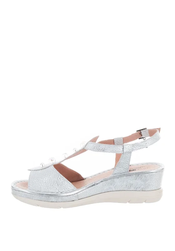 Jose Saenz Leather Bead Trim Sandals, Silver