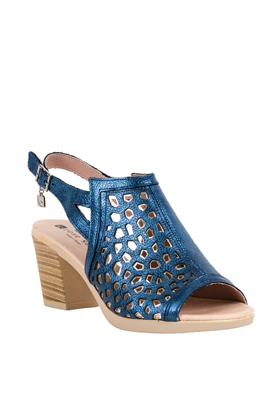 Jose Saenz Womens Laser Cut Sandals, Metallic Blue