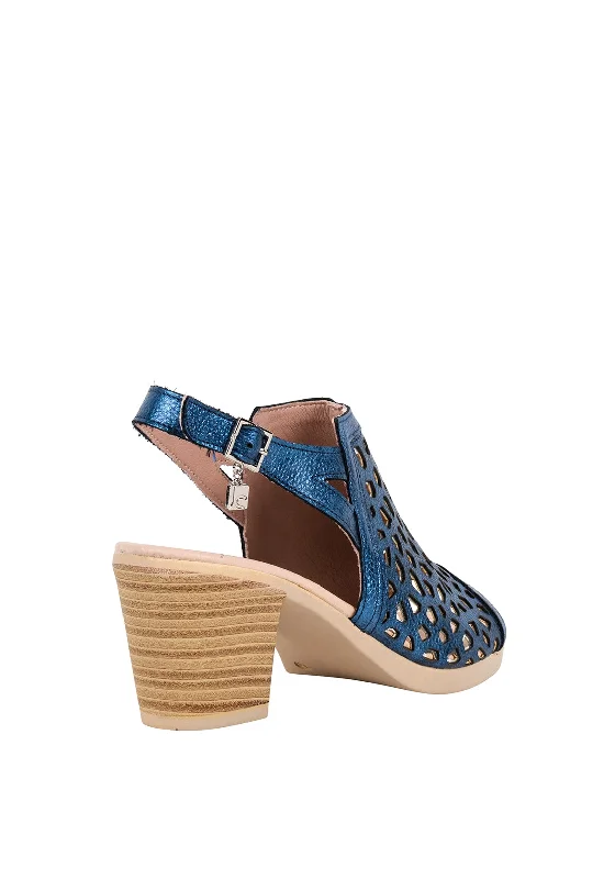 Jose Saenz Womens Laser Cut Sandals, Metallic Blue