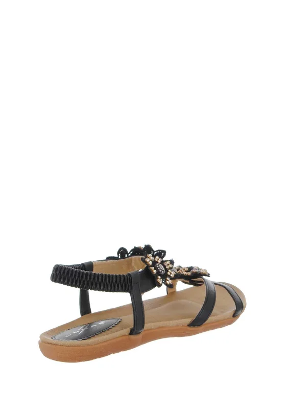 Lunar Fiji Embellished Flower Sandals, Black