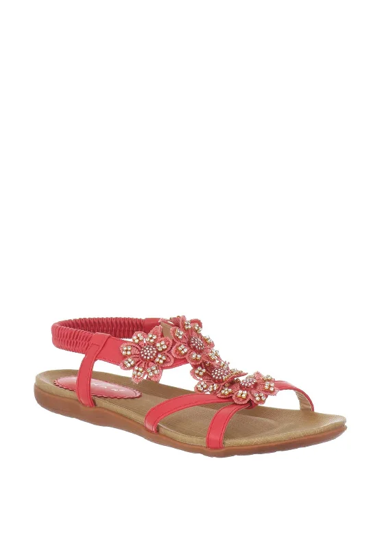 Lunar Fiji Embellished Flower Sandals, Red