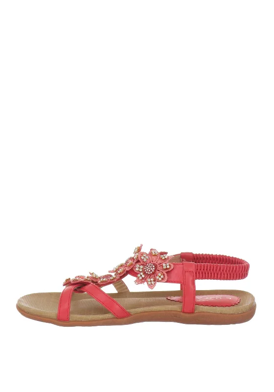 Lunar Fiji Embellished Flower Sandals, Red