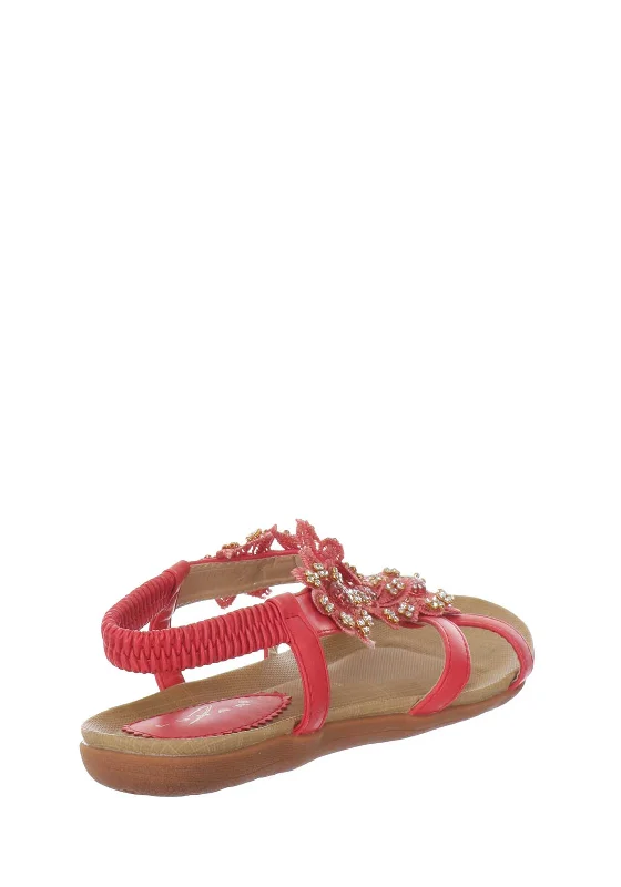 Lunar Fiji Embellished Flower Sandals, Red