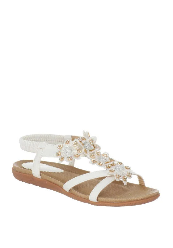 Lunar Fiji Embellished Flower Sandals, White