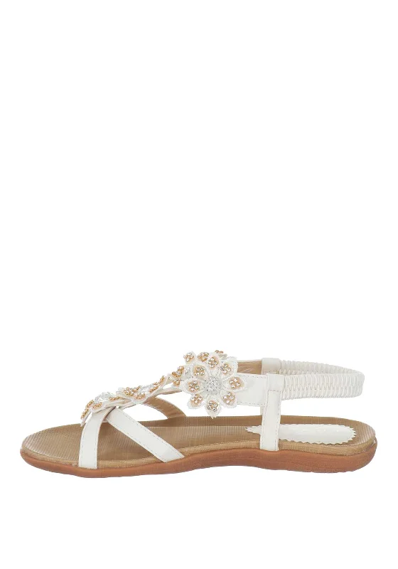 Lunar Fiji Embellished Flower Sandals, White