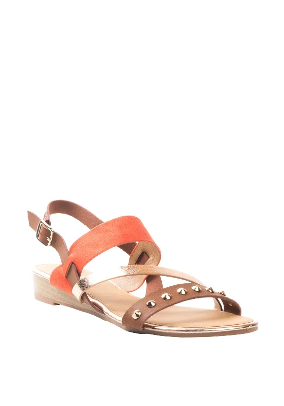 Lunar Jilly Gold Studded Strappy Sandals, Orange