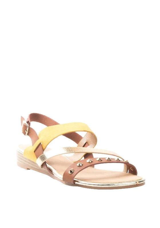 Lunar Jilly Gold Studded Strappy Sandals, Yellow