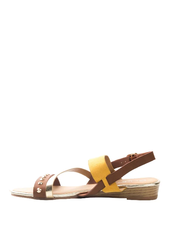 Lunar Jilly Gold Studded Strappy Sandals, Yellow