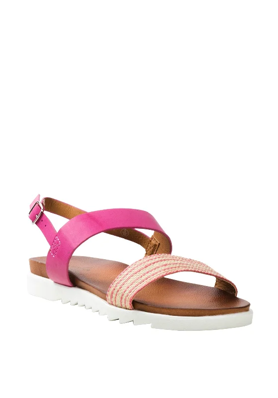 Lunar Raffia Strap Sandals, Pink