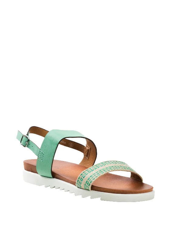 Lunar Raffia Strap Sandals, Turquoise