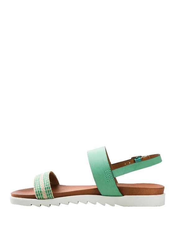 Lunar Raffia Strap Sandals, Turquoise