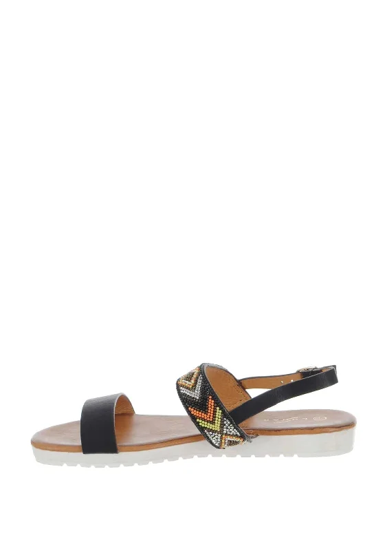 Lunar Sanders Beaded Strap Sandals, Black