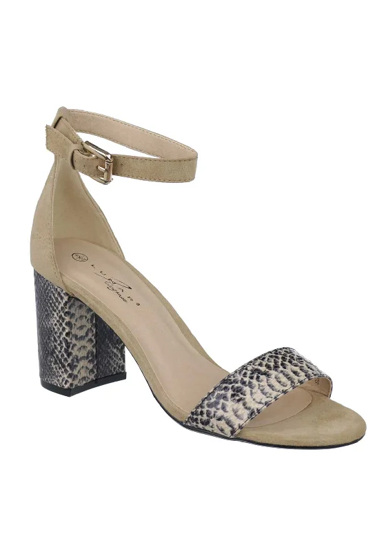 Lunar Solange Reptile Print Block Heleed Sandals, Beige