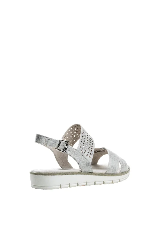 Marco Tozzi Laser Cut Metallic Sandals, Silver