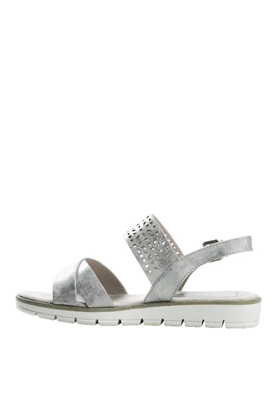 Marco Tozzi Laser Cut Metallic Sandals, Silver