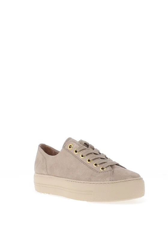 Paul Green Suede Shimmer Platform Trainers, Beige