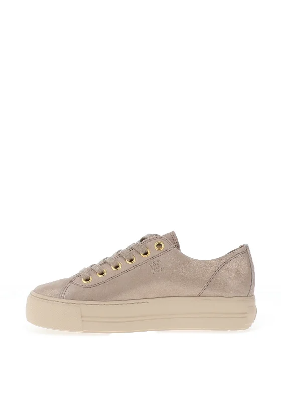 Paul Green Suede Shimmer Platform Trainers, Beige